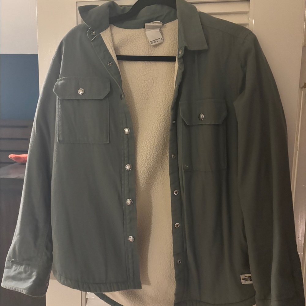 The North Face Olive Green Button-Up Sherpa-Lined Jacket